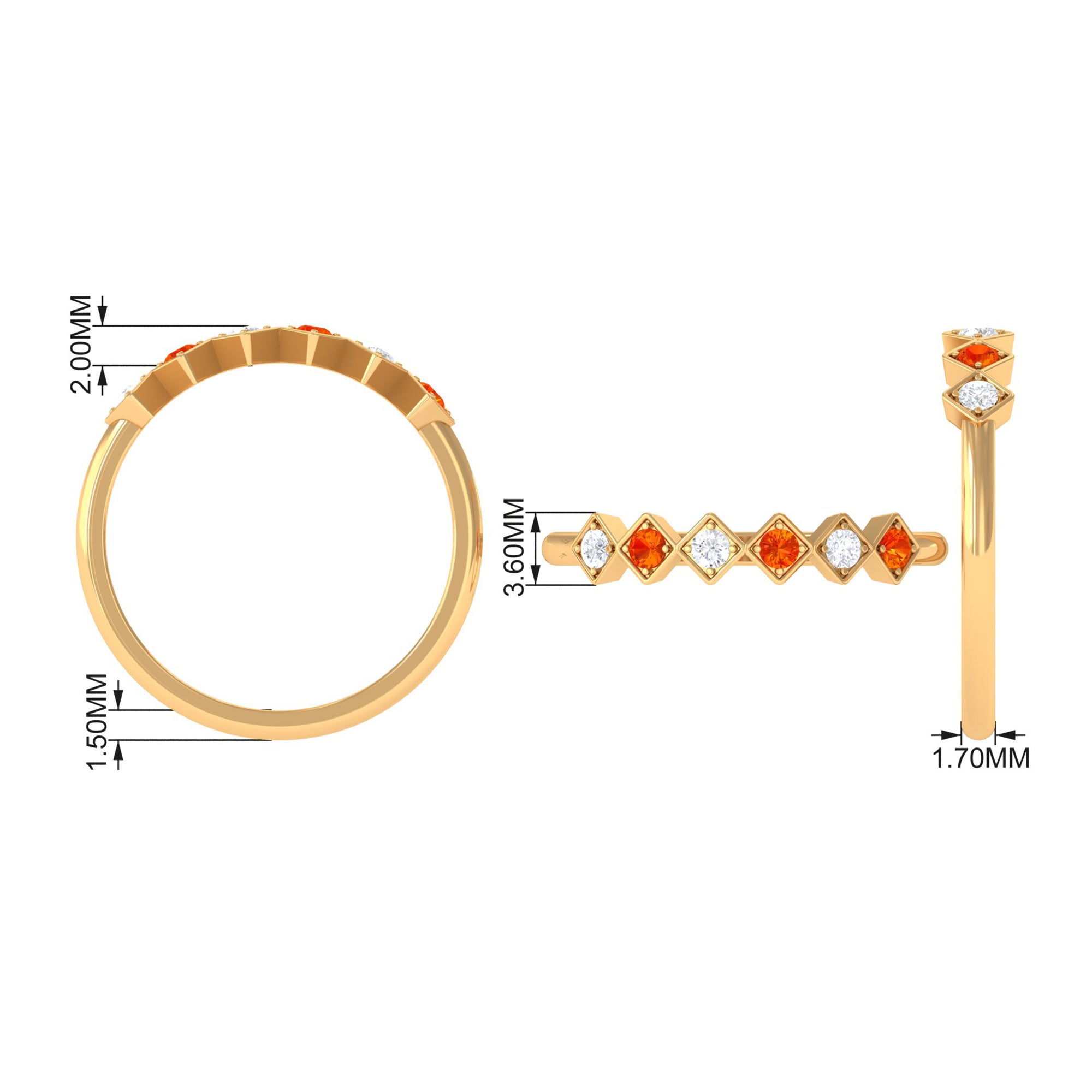 Orange Sapphire and Diamond Geometric Half Eternity Ring Orange Sapphire - ( AAA ) - Quality - Rosec Jewels