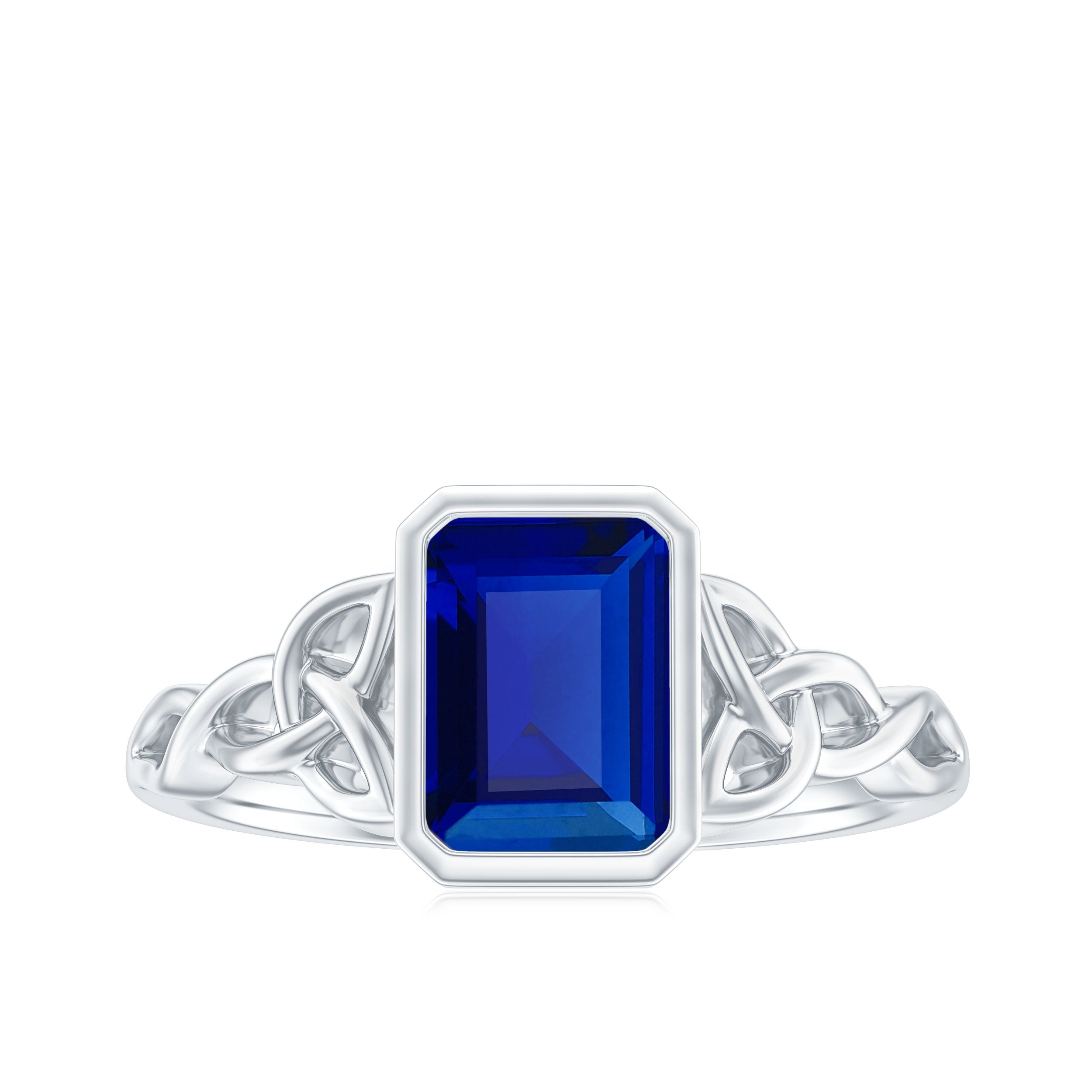 Solitaire Created Blue Sapphire Celtic Engagement Ring Lab Created Blue Sapphire - ( AAAA ) - Quality - Rosec Jewels