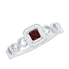 Princess Cut Garnet and Diamond Infinity Heart Engagement Ring Garnet - ( AAA ) - Quality - Rosec Jewels