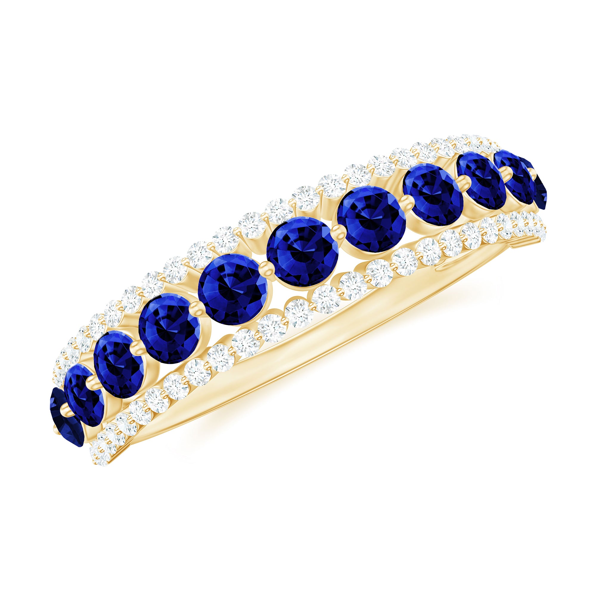 Minimal Created Blue Sapphire and Diamond Anniversary Band Ring Lab Created Blue Sapphire - ( AAAA ) - Quality - Rosec Jewels