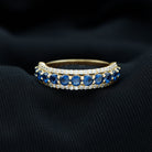 Minimal Created Blue Sapphire and Diamond Anniversary Band Ring Lab Created Blue Sapphire - ( AAAA ) - Quality - Rosec Jewels