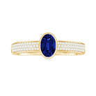 Oval Created Blue Sapphire Solitaire Engagement Ring with Diamond Side Stones Lab Created Blue Sapphire - ( AAAA ) - Quality - Rosec Jewels