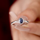 Oval Blue Sapphire Solitaire Engagement Ring in Split Shank Blue Sapphire - ( AAA ) - Quality - Rosec Jewels