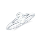 Bezel Set Oval Cut Moissanite Solitaire Promise Ring in Spilt Shank Moissanite - ( D-VS1 ) - Color and Clarity - Rosec Jewels