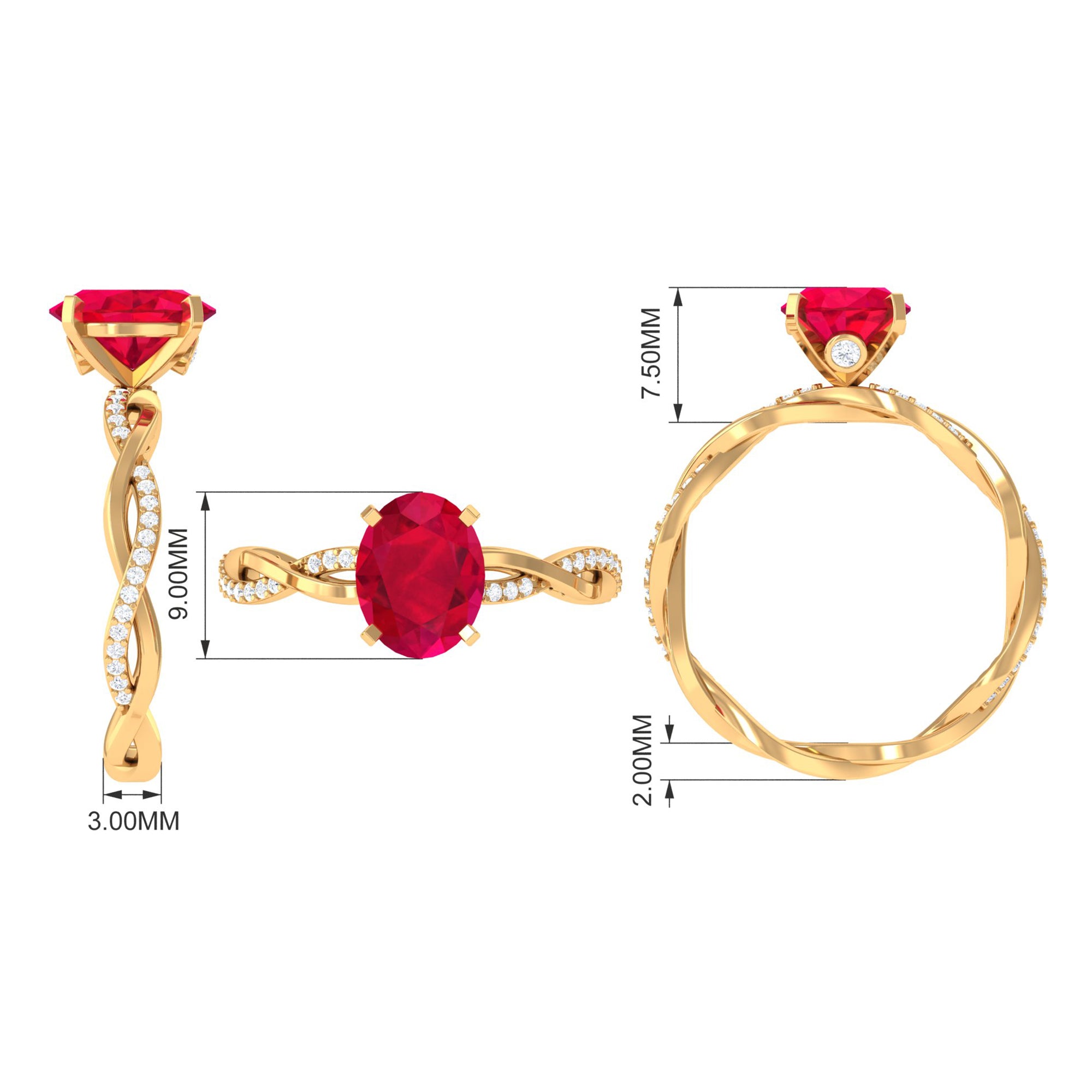 2.5 CT Oval Created Ruby and Diamond Braided Engagement Ring Lab Created Ruby - ( AAAA ) - Quality - Rosec Jewels