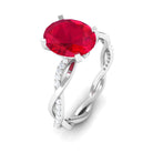 2.5 CT Oval Created Ruby and Diamond Braided Engagement Ring Lab Created Ruby - ( AAAA ) - Quality - Rosec Jewels