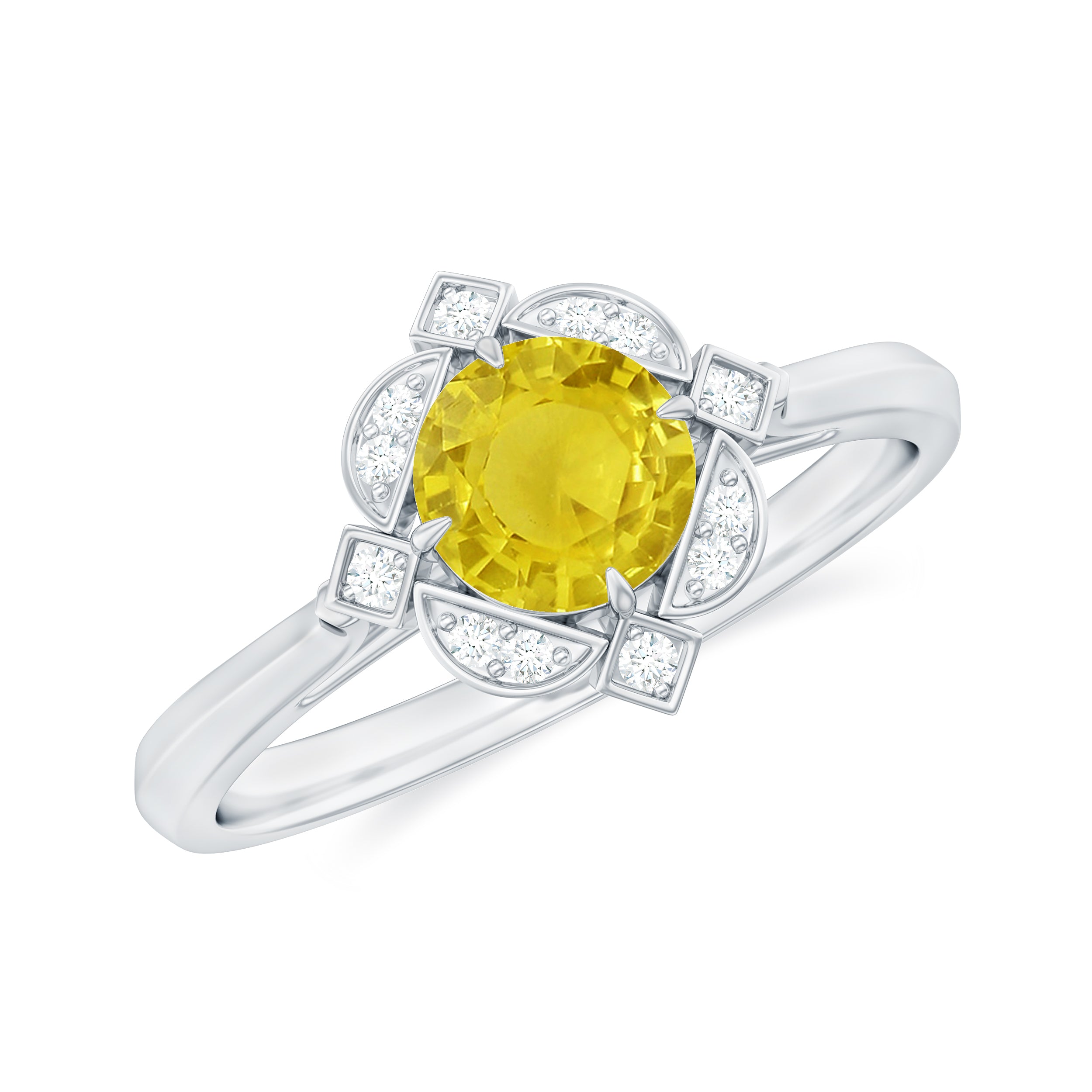 Rosec Jewels-Vintage Style Yellow Sapphire and Diamond Engagement Ring
