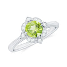 Vintage Inspired Round Peridot and Diamond Engagement Ring Peridot - ( AAA ) - Quality - Rosec Jewels