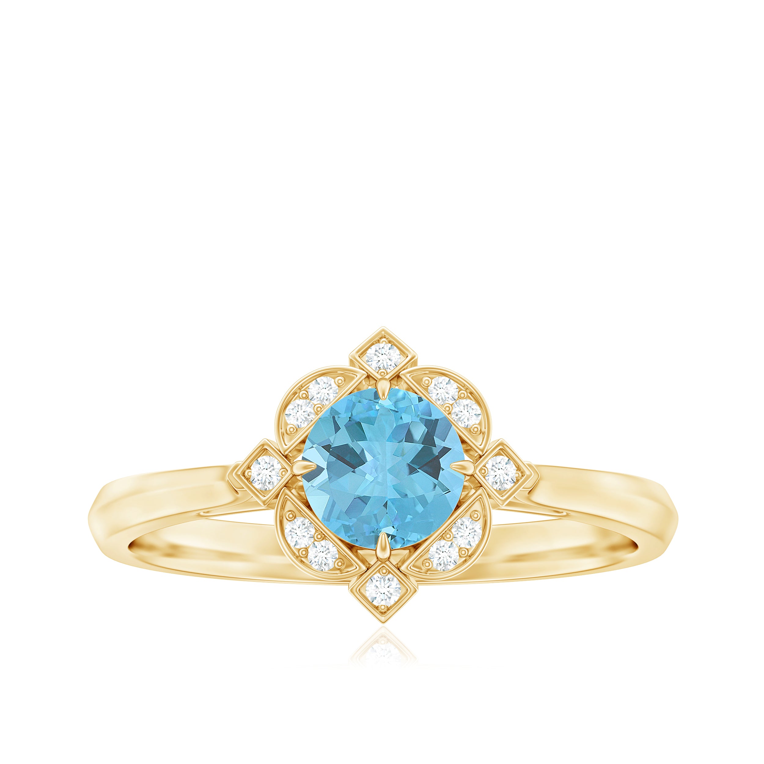 Vintage Inspired Sky Blue Topaz and Diamond Engagement Ring Sky Blue Topaz - ( AAA ) - Quality - Rosec Jewels