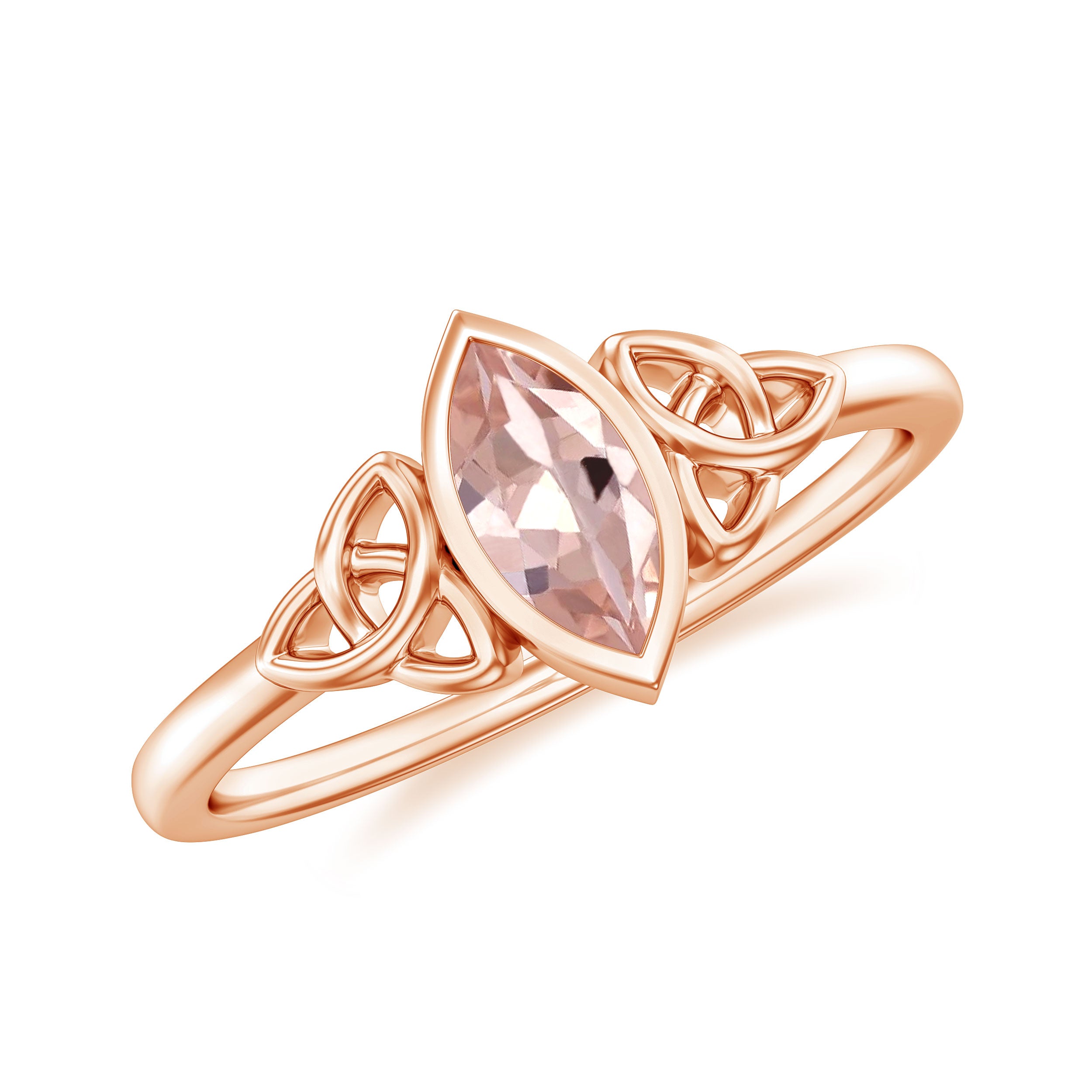 7X3.5 MM Marquise Cut Morganite Solitaire Celtic Ring in Bezel Setting Morganite - ( AAA ) - Quality - Rosec Jewels