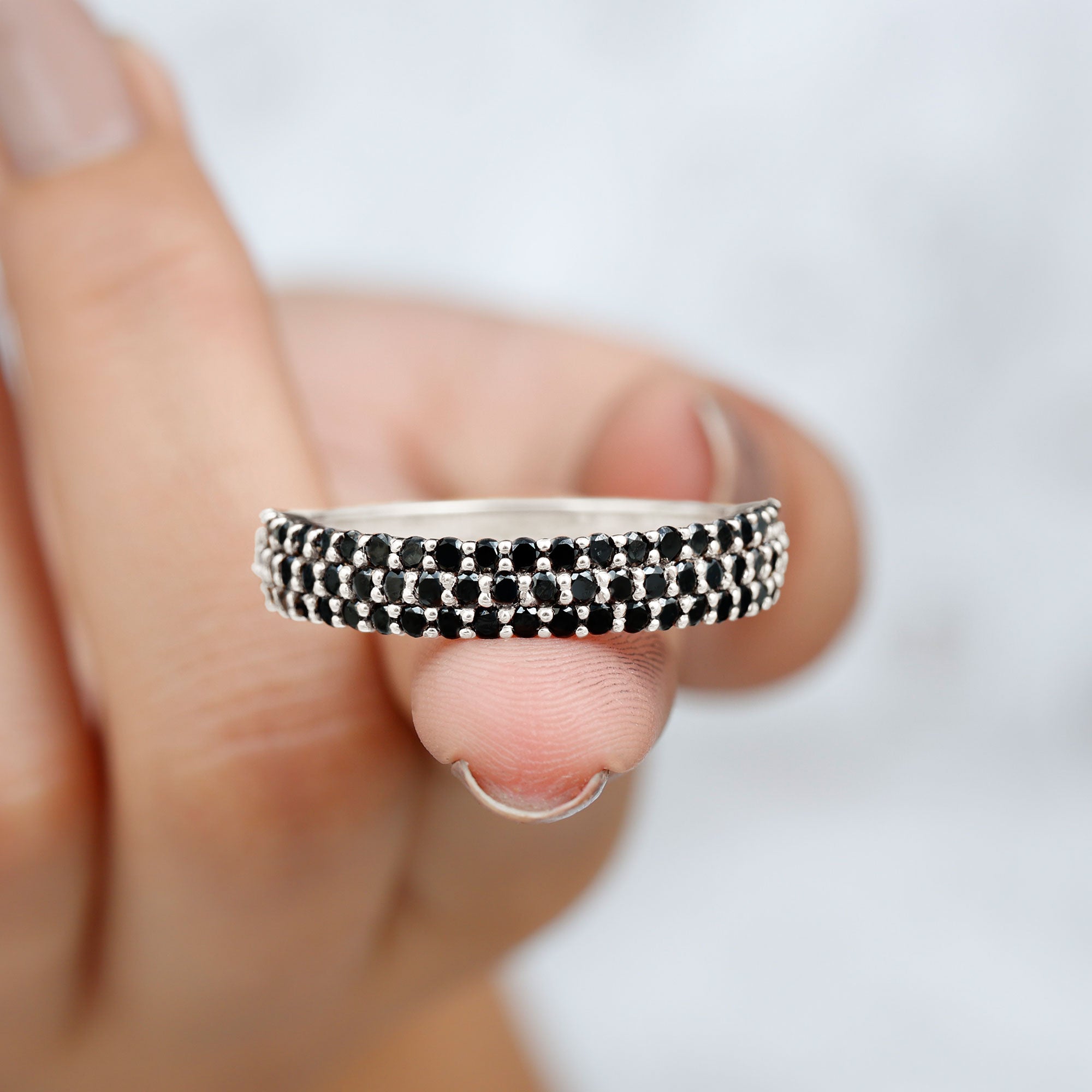 Lab Grown Black Diamond Wedding Band Ring Lab Created Black Diamond - ( AAAA ) - Quality - Rosec Jewels