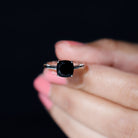 Rosec Jewels-7 MM Cushion Cut Black Onyx Solitaire Ring in 4 Prong Setting