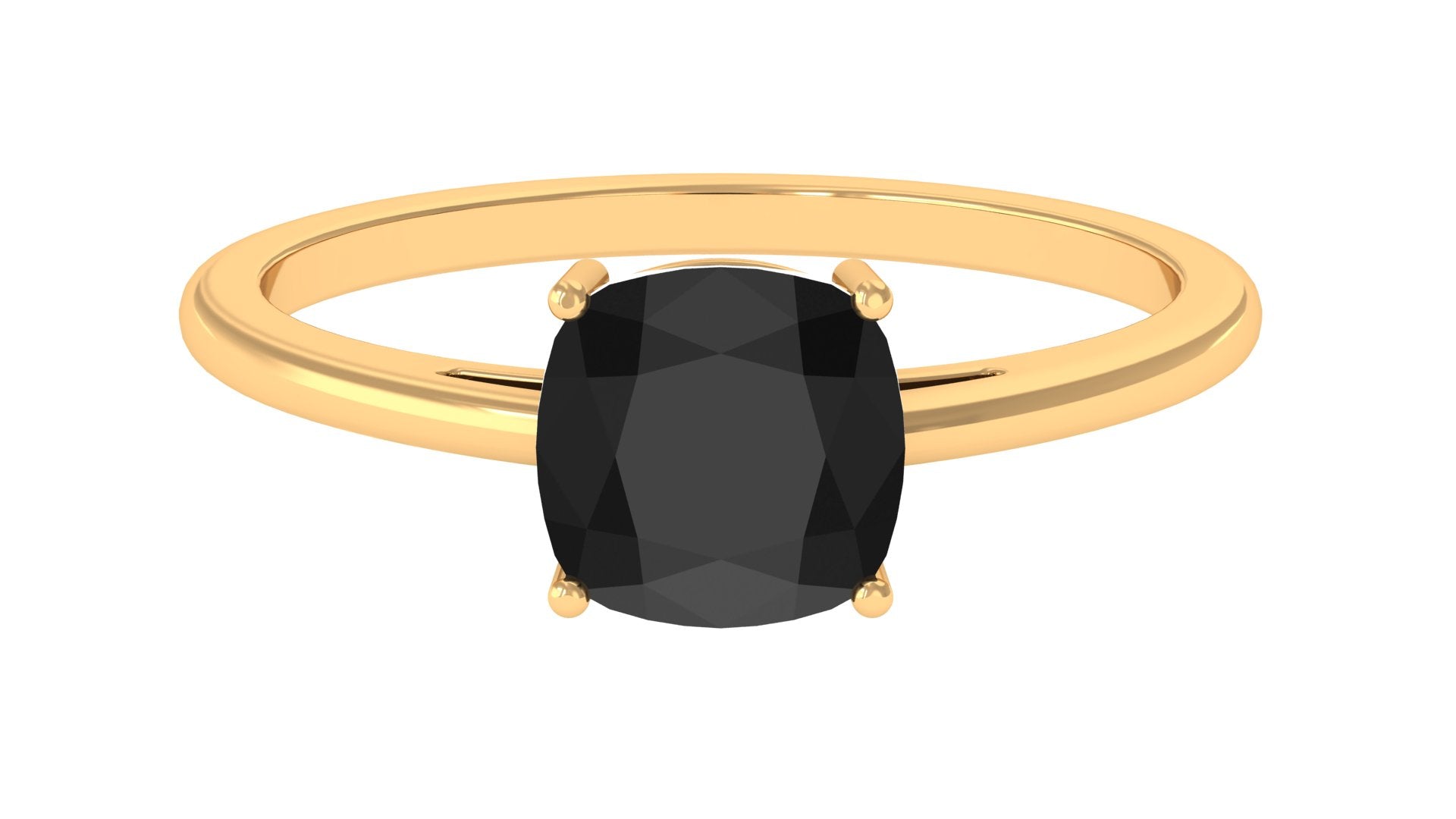 Rosec Jewels-7 MM Cushion Cut Black Onyx Solitaire Ring in 4 Prong Setting