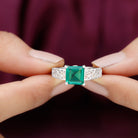 Princess Cut Lab Grown Emerald Filigree Ring with Surprise Diamond Lab Created Emerald - ( AAAA ) - Quality - Rosec Jewels