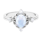 Oval Moonstone Cocktail Ring with Diamond Moonstone - ( AAA ) - Quality - Rosec Jewels