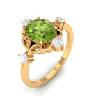 Oval Peridot Cocktail Ring with Diamond Peridot - ( AAA ) - Quality - Rosec Jewels