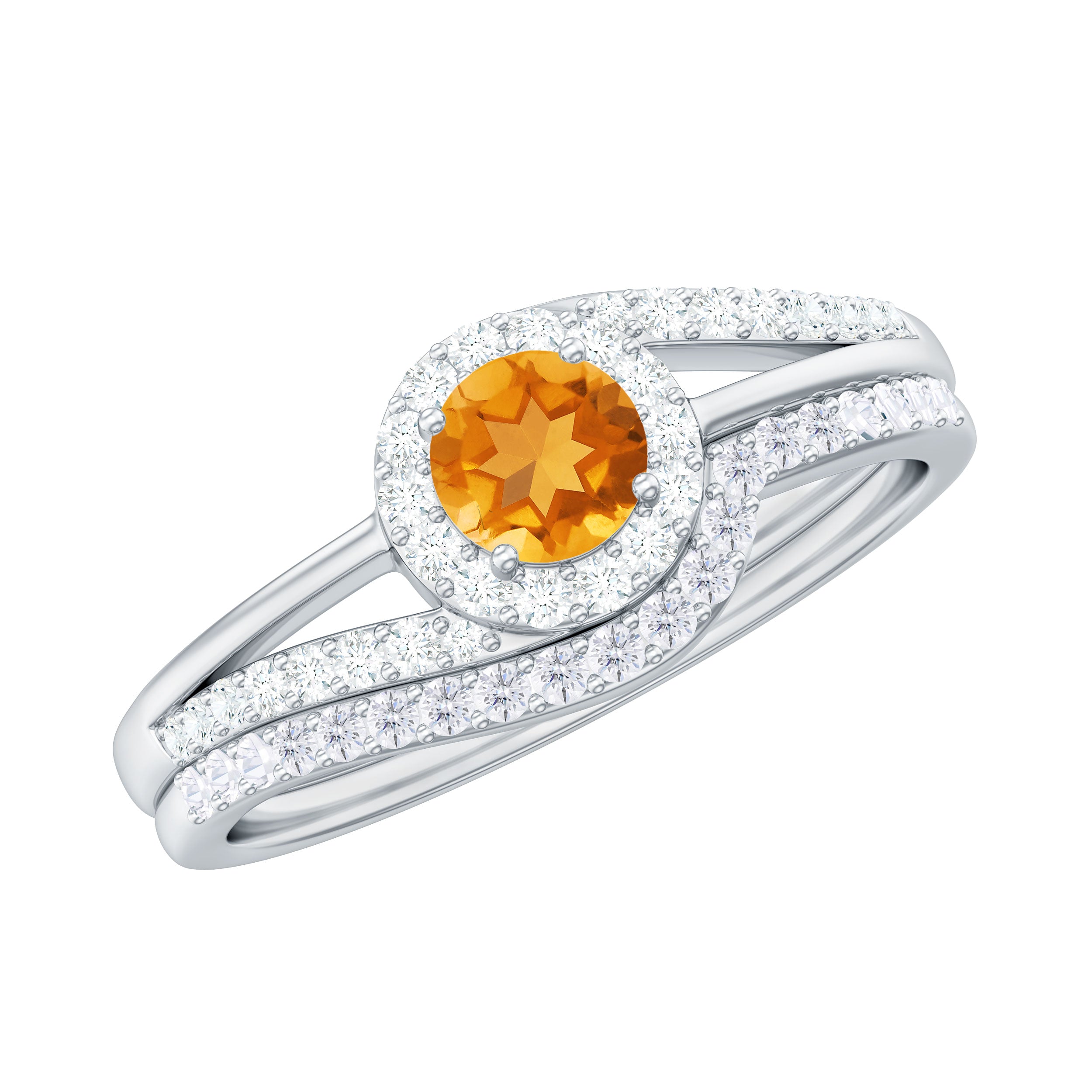 Minimal Citrine Engagement Ring with Diamond Enhancer Citrine - ( AAA ) - Quality - Rosec Jewels