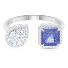 Certified Tanzanite and Moissanite Two Stone Cuff Ring in Gold Tanzanite - ( AAA ) - Quality - Rosec Jewels