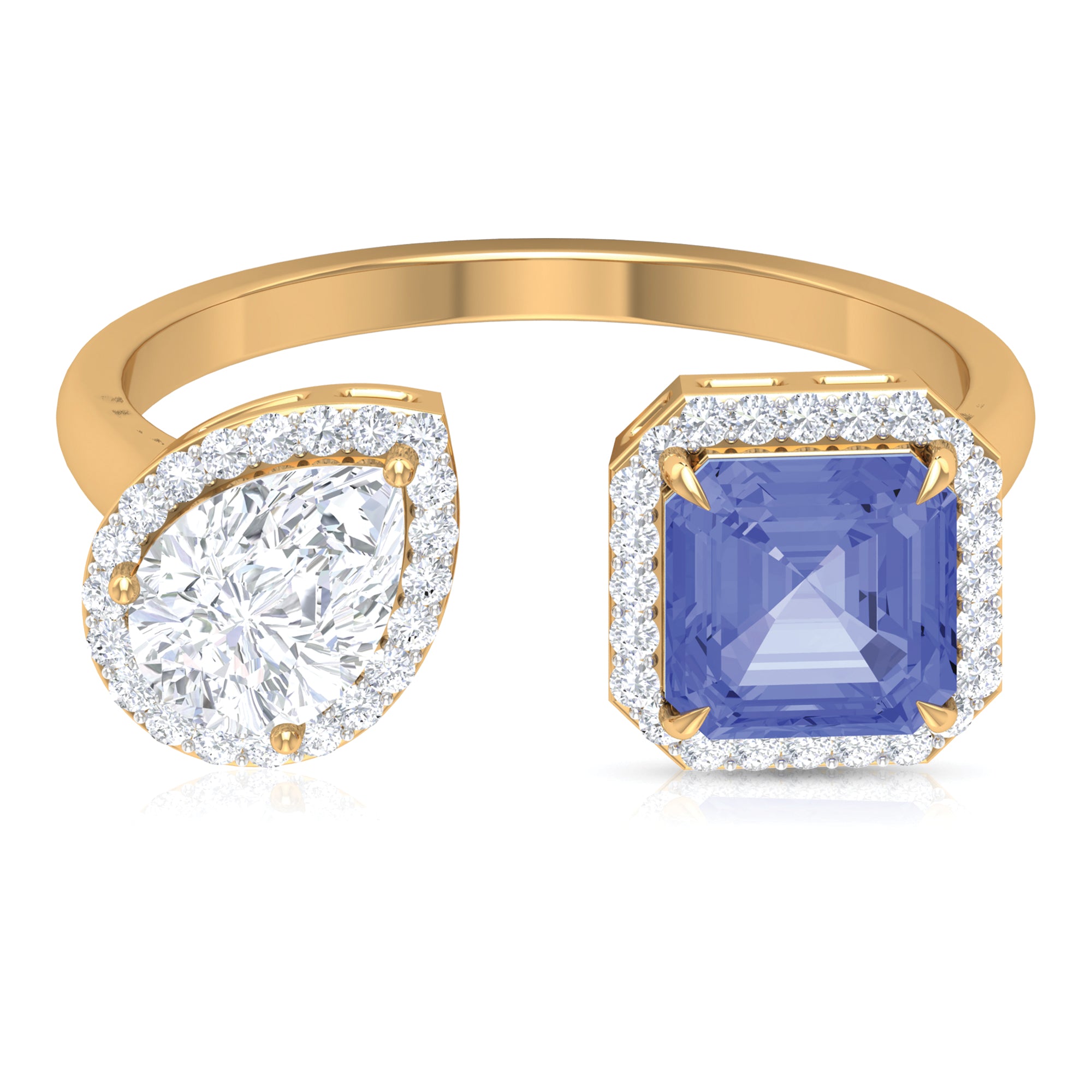 Certified Tanzanite and Moissanite Two Stone Cuff Ring in Gold Tanzanite - ( AAA ) - Quality - Rosec Jewels