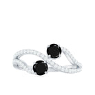 3/4 CT Minimal Black Onyx and Diamond Engagement Ring Black Onyx - ( AAA ) - Quality - Rosec Jewels