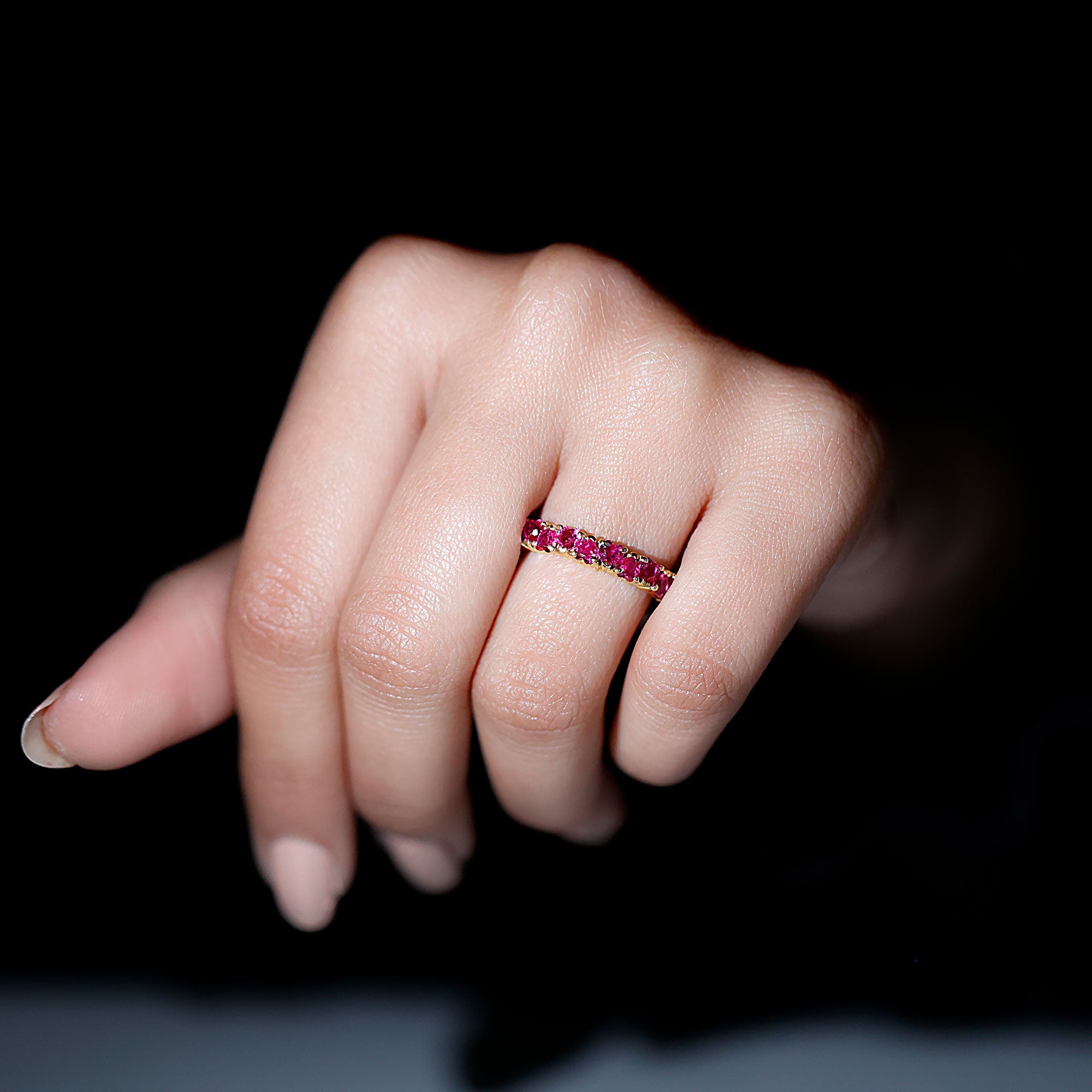 Heart Shape Lab Grown Pink Sapphire Eternity Ring in Claw Setting Lab Created Pink Sapphire - ( AAAA ) - Quality - Rosec Jewels