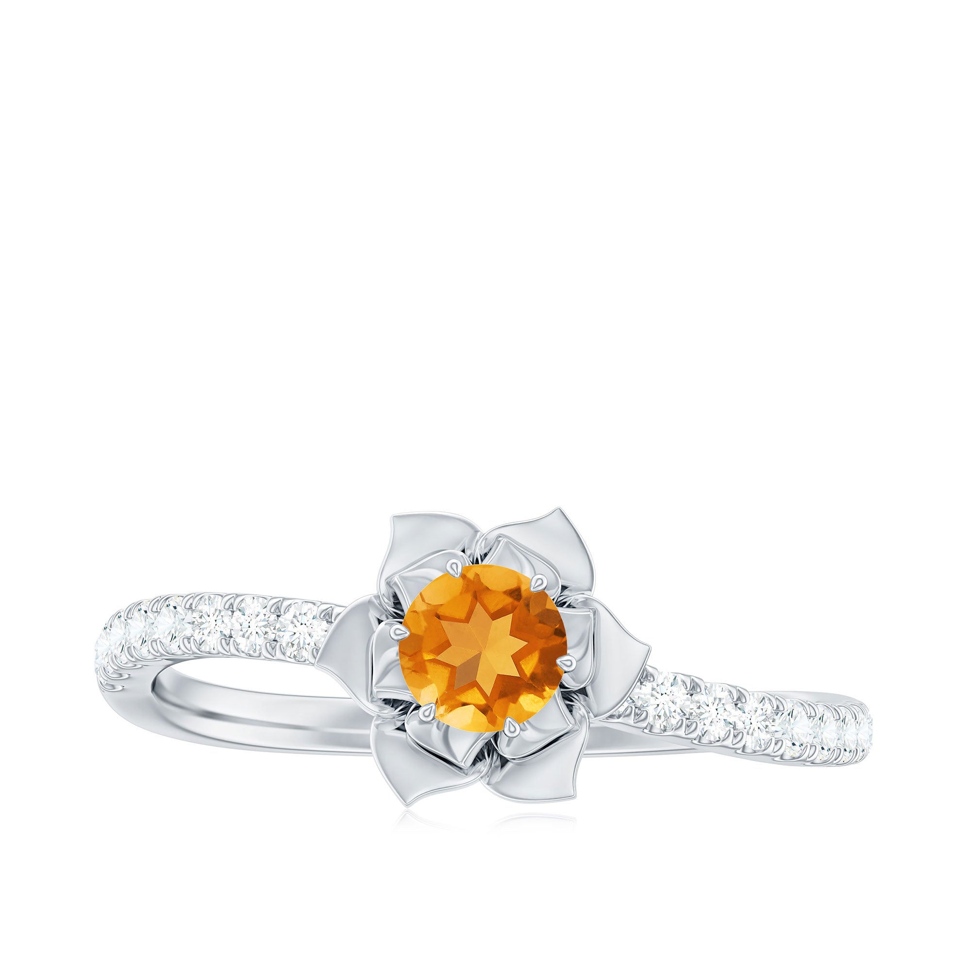 Citrine and Diamond Flower Engagement Ring Citrine - ( AAA ) - Quality - Rosec Jewels