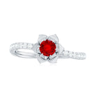 3/4 CT Created Ruby and Diamond Flower Engagement Ring Lab Created Ruby - ( AAAA ) - Quality - Rosec Jewels