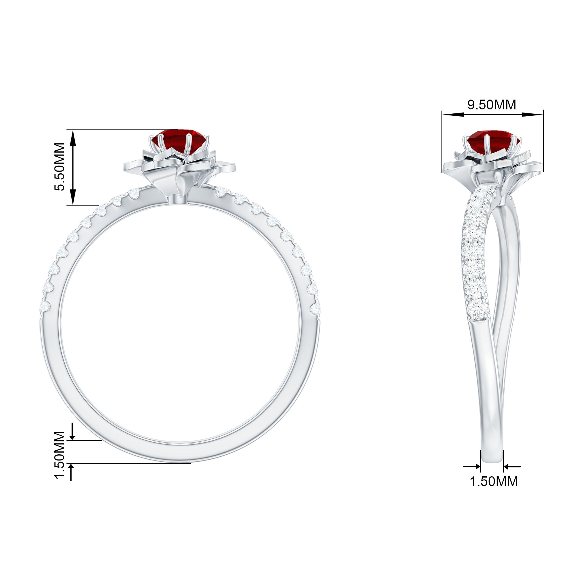 3/4 CT Created Ruby and Diamond Flower Engagement Ring Lab Created Ruby - ( AAAA ) - Quality - Rosec Jewels