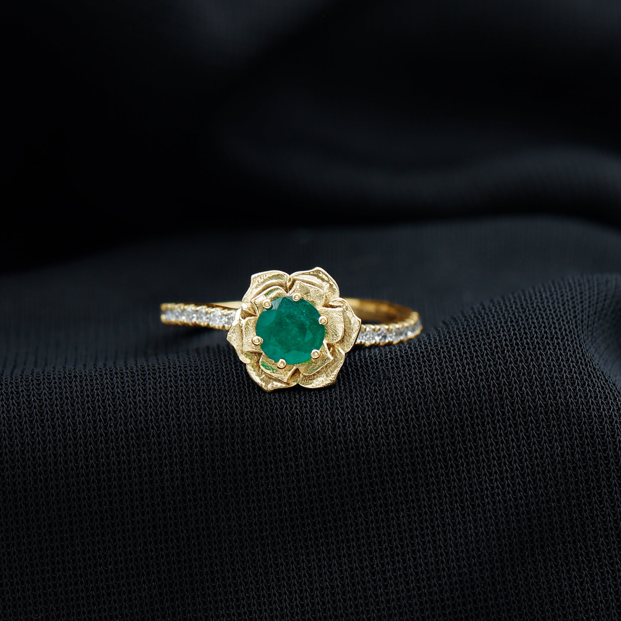 1/2 CT Emerald Flower Engagement Ring with Diamond Emerald - ( AAA ) - Quality - Rosec Jewels