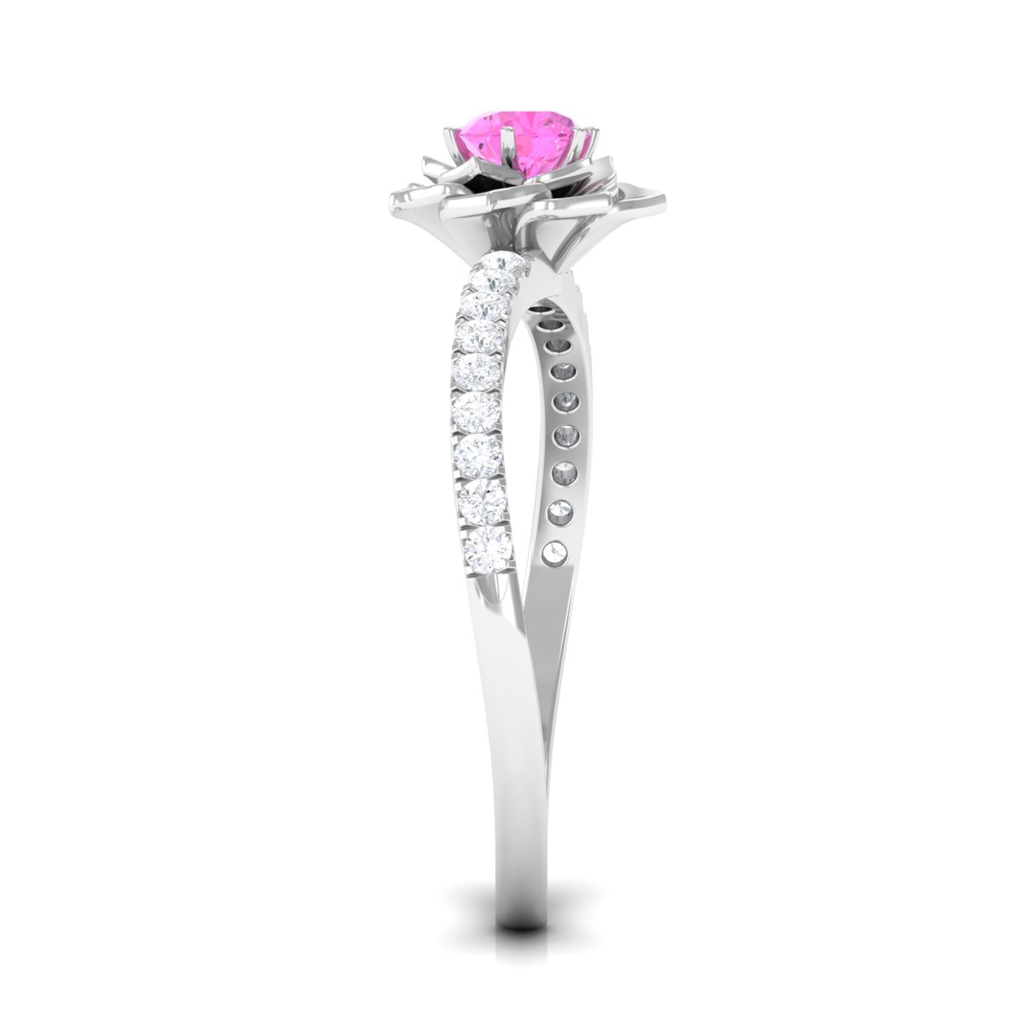 Pink Sapphire Flower Engagement Ring with Diamond Pink Sapphire - ( AAA ) - Quality - Rosec Jewels