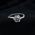 Real Black Diamond and Diamond Flower Engagement Ring Black Diamond - ( AAA ) - Quality - Rosec Jewels