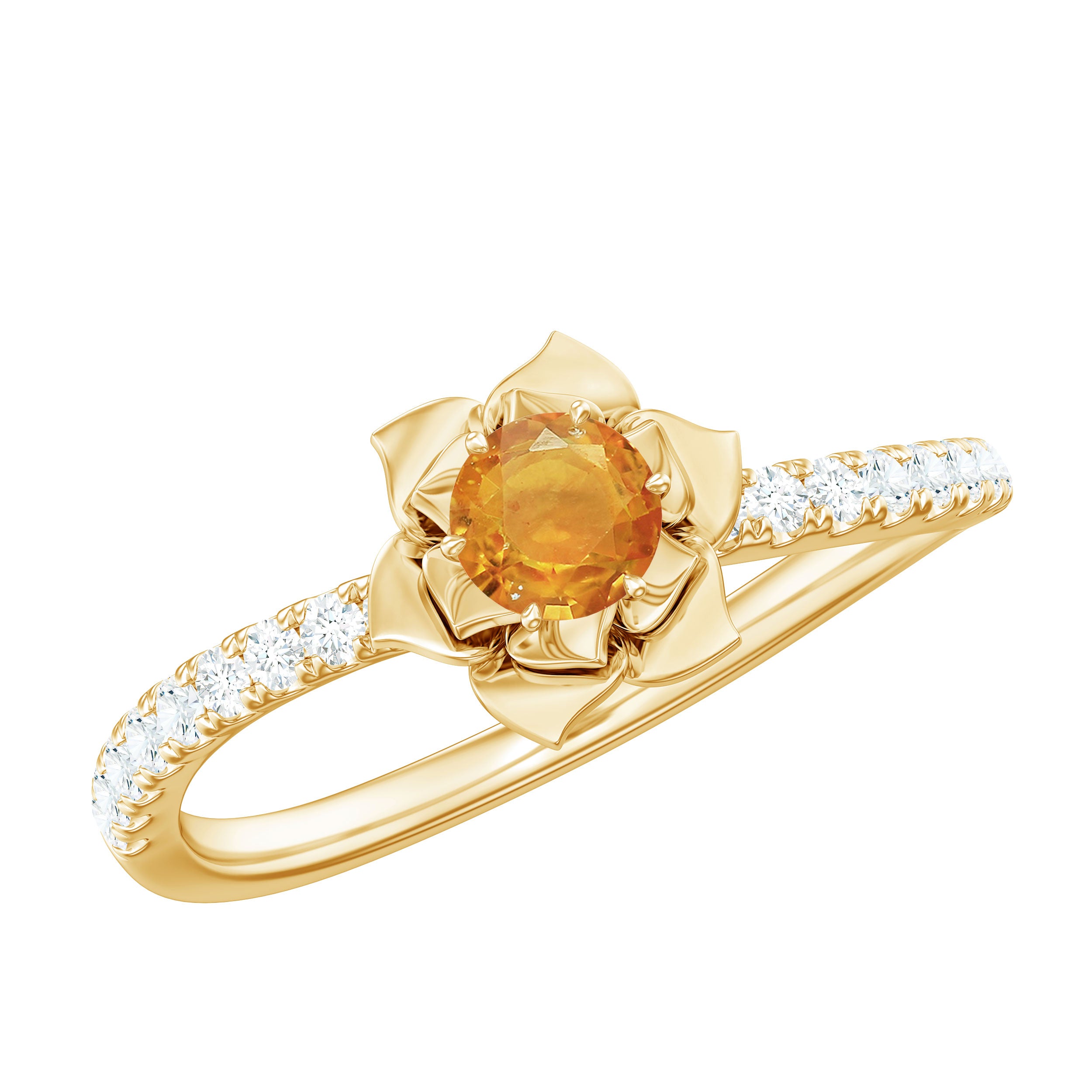 Orange Sapphire and Diamond Flower Engagement Ring Orange Sapphire - ( AAA ) - Quality - Rosec Jewels