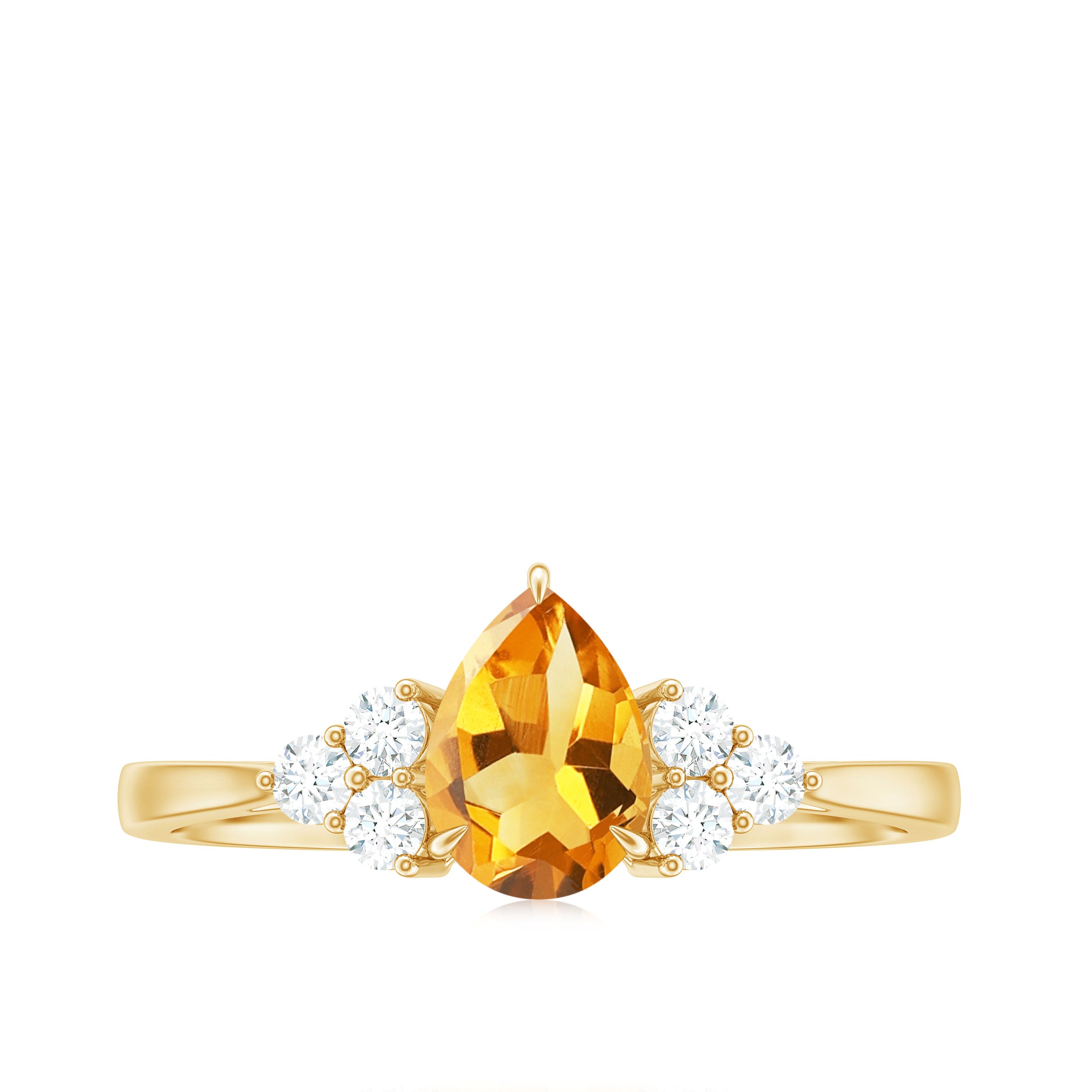 Pear Cut Real Citrine Solitaire Ring with Diamond Trio Citrine - ( AAA ) - Quality - Rosec Jewels