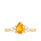 Pear Shape Orange Sapphire Solitaire Ring with Diamond Trio Orange Sapphire - ( AAA ) - Quality - Rosec Jewels