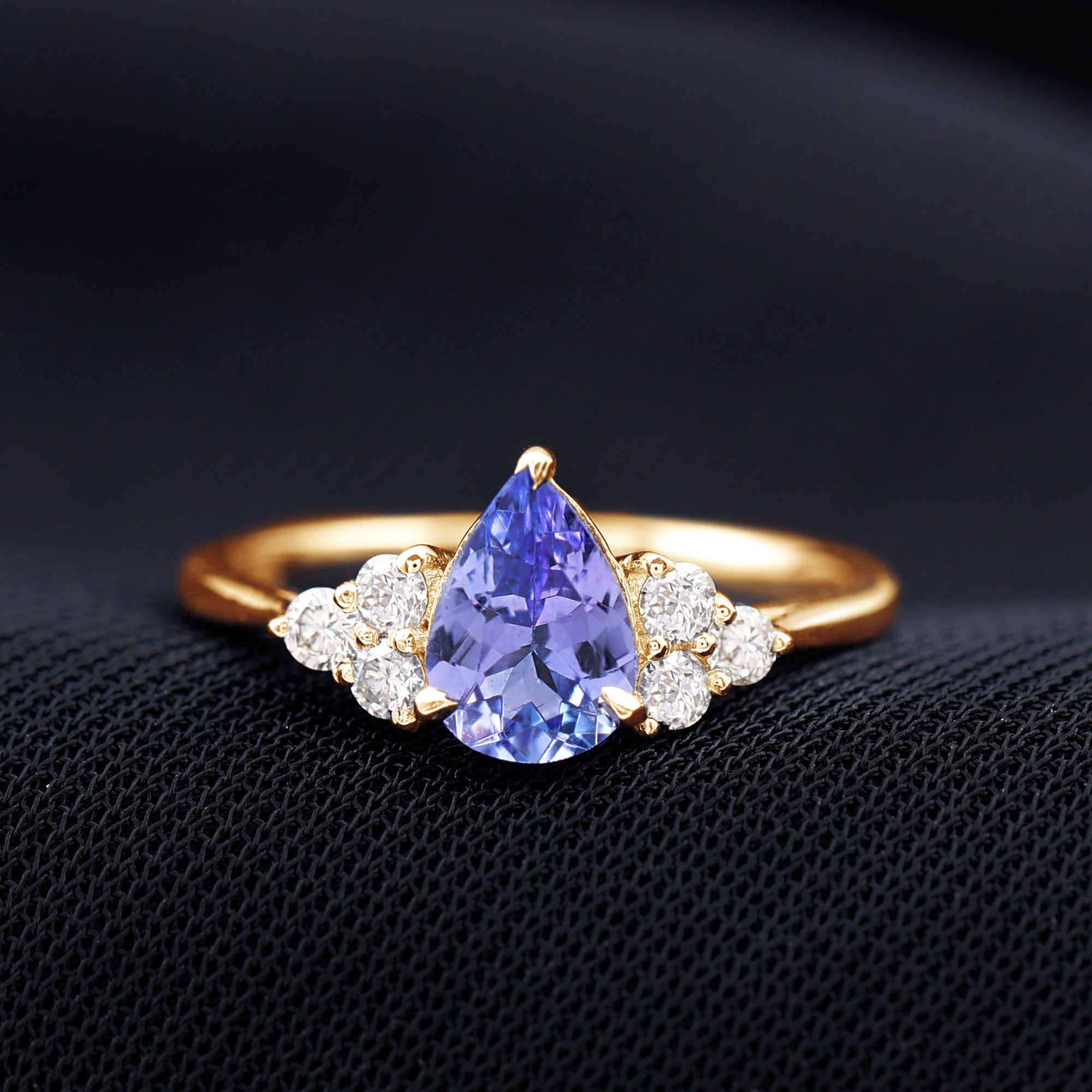 Pear Shaped Tanzanite Solitaire Ring with Diamond Trio Tanzanite - ( AAA ) - Quality - Rosec Jewels