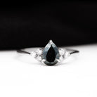 Pear Shaped Black Diamond and Diamond Solitaire Trio Ring Black Diamond - ( AAA ) - Quality - Rosec Jewels