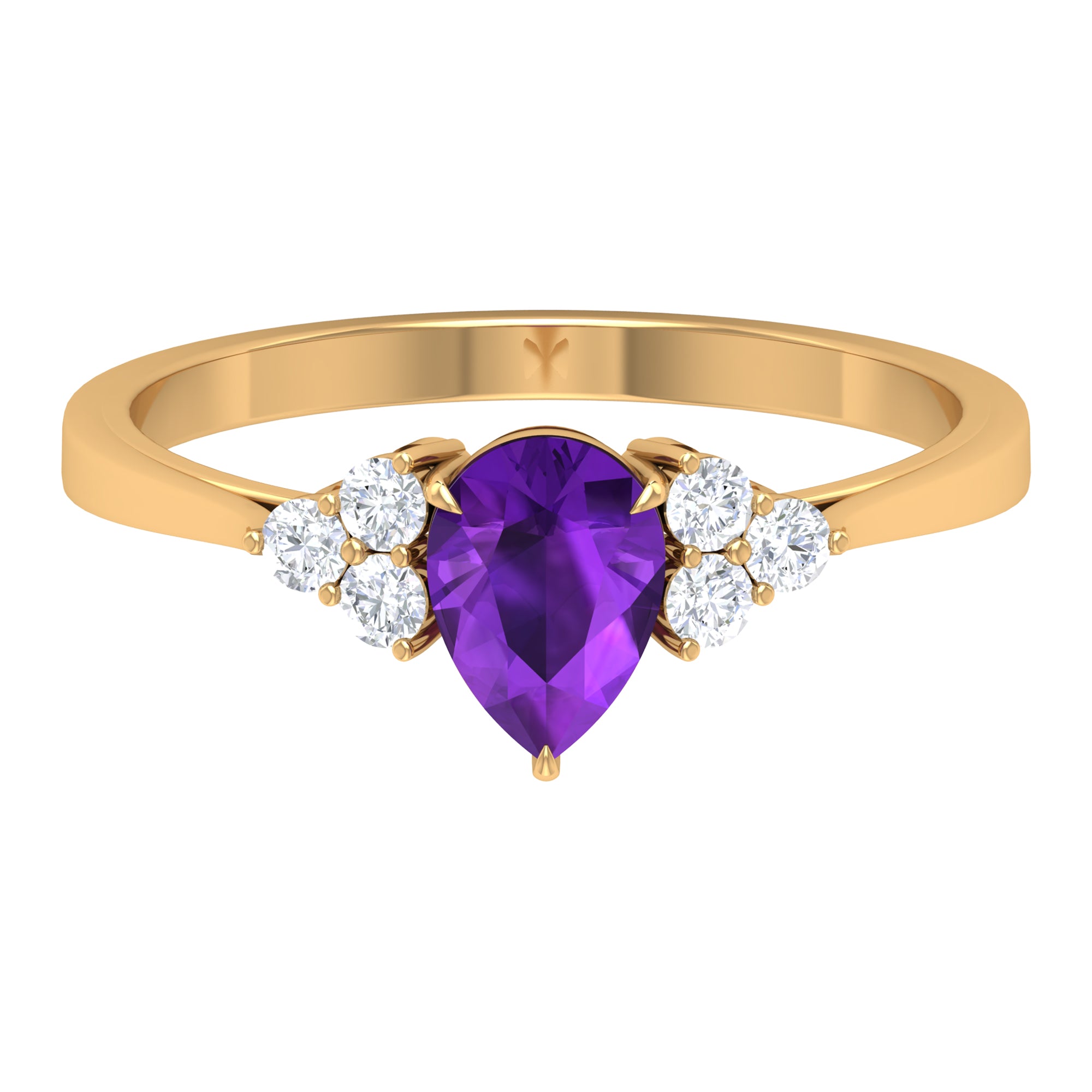 Pear Amethyst Solitaire Ring with Diamond Trio Amethyst - ( AAA ) - Quality - Rosec Jewels