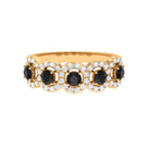 Round Black Diamond Classic Halo Half Eternity Band Ring with Moissanite Black Diamond - ( AAA ) - Quality - Rosec Jewels