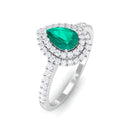 Pear Shape Emerald Engagement Ring with Diamond Double Halo Emerald - ( AAA ) - Quality - Rosec Jewels