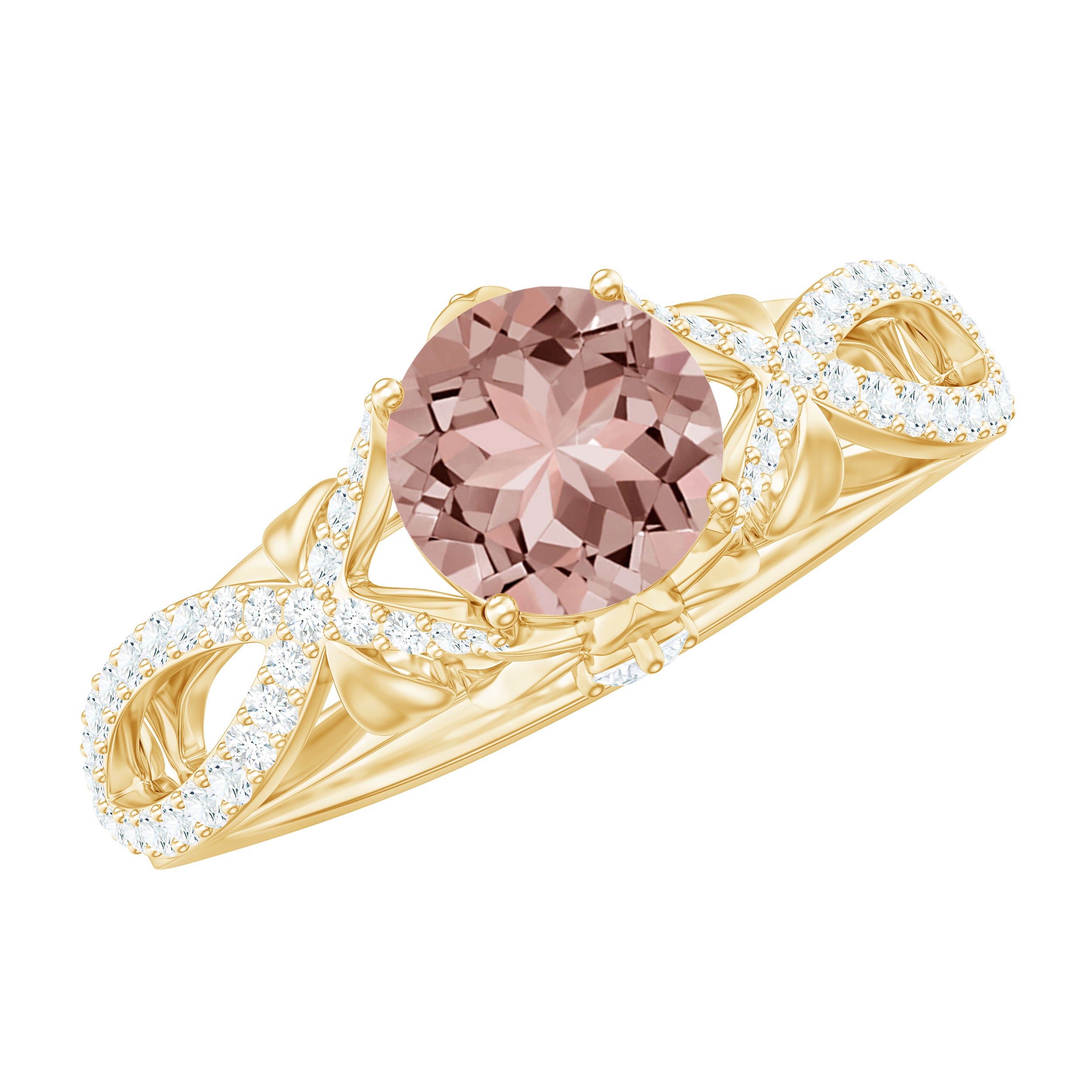 Designer Morganite and Diamond Crossover Engagement Ring Morganite - ( AAA ) - Quality - Rosec Jewels