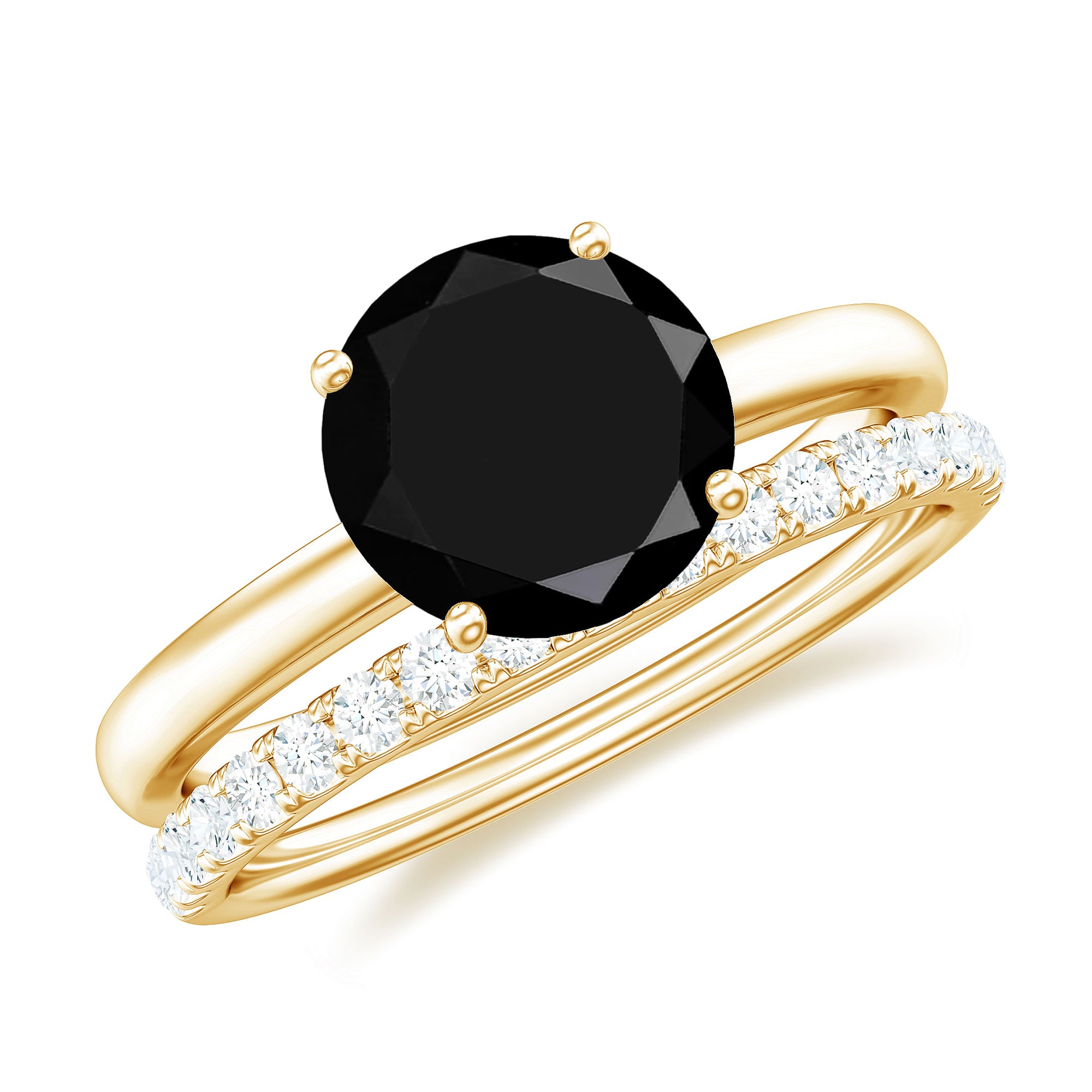 2 CT Created Black Diamond Solitaire Bridal Ring Set with Diamond Lab Created Black Diamond - ( AAAA ) - Quality - Rosec Jewels