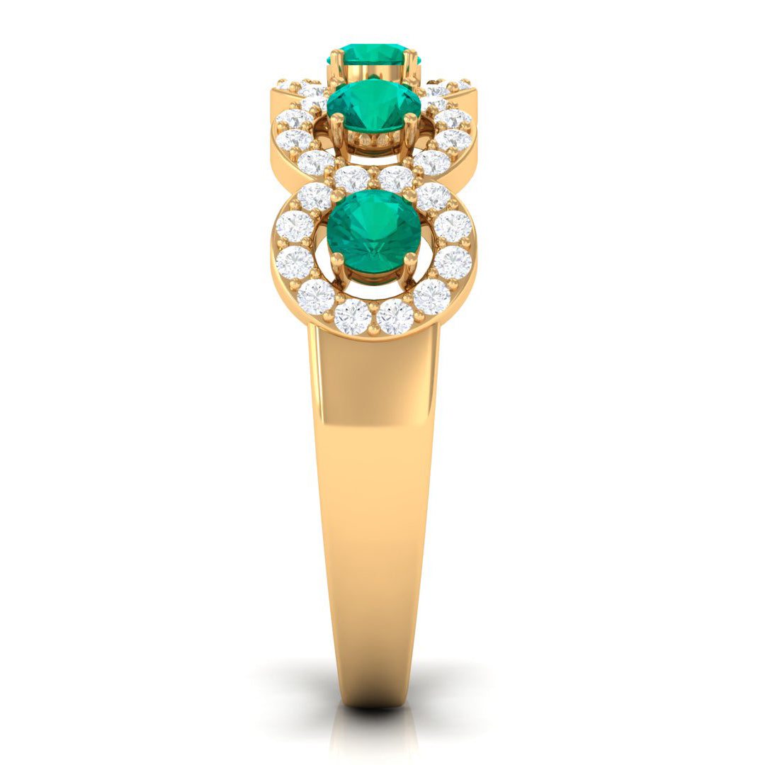 1.25 CT Round shape Emerald and Diamond Halo Classic Band Ring Emerald - ( AAA ) - Quality - Rosec Jewels