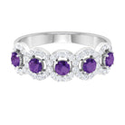 1.25 CT Classic Amethyst Half Eternity Band Ring with Diamond Halo Amethyst - ( AAA ) - Quality - Rosec Jewels