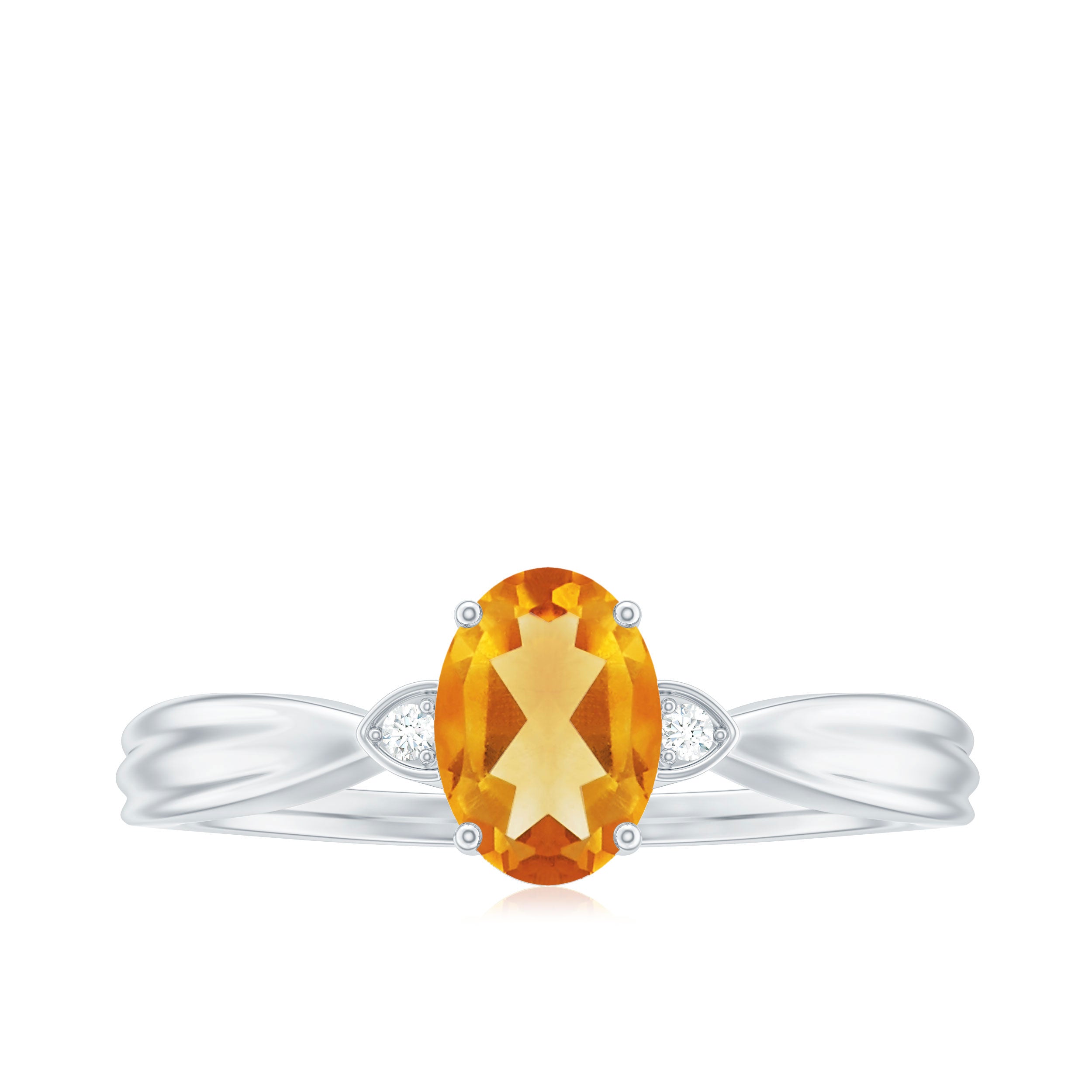 Oval Cut Real Citrine Solitaire Ring with Engraved Details Citrine - ( AAA ) - Quality - Rosec Jewels