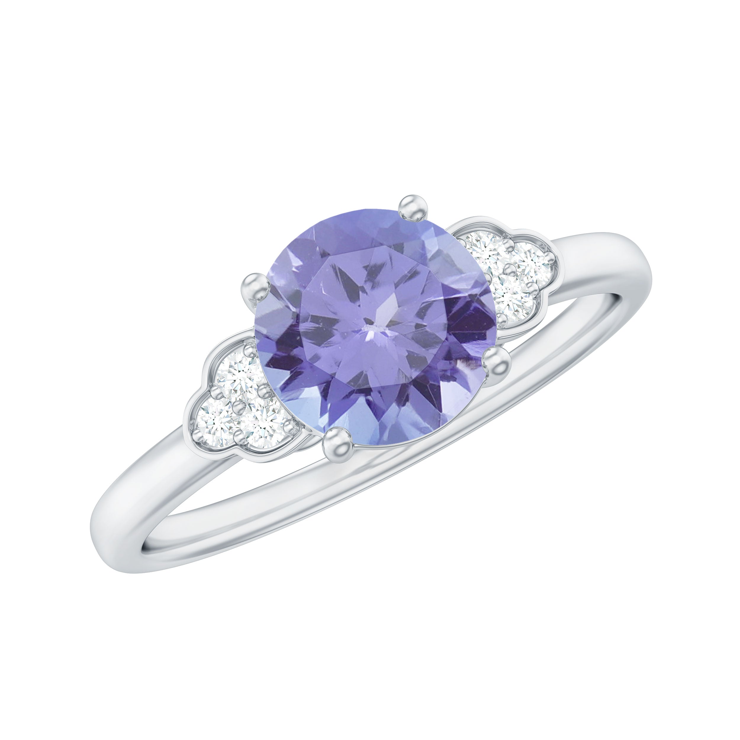 Tanzanite Engagement Ring with Diamond Trio Tanzanite - ( AAA ) - Quality - Rosec Jewels