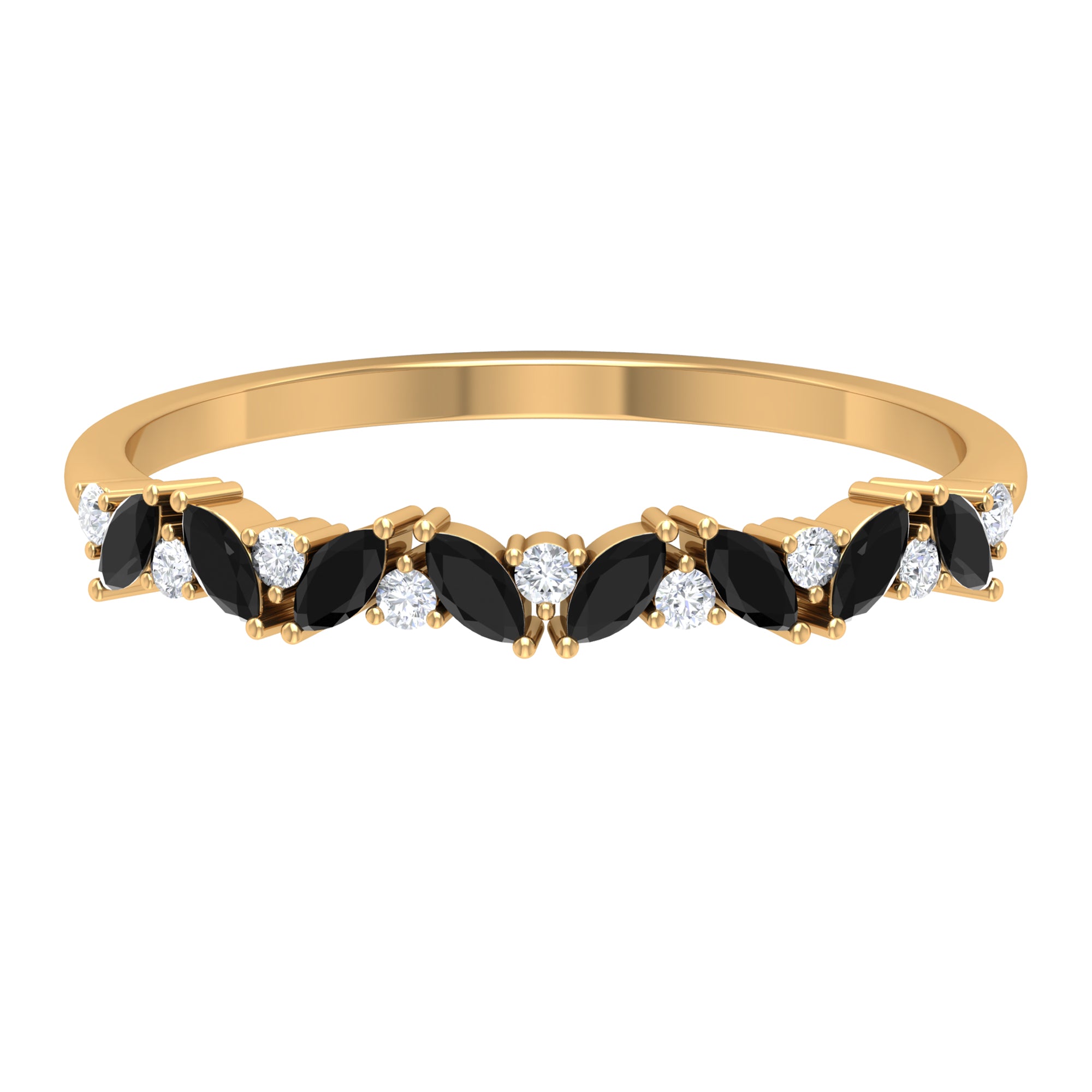 Marquise Created Black Diamond and Diamond Half Eternity Ring Lab Created Black Diamond - ( AAAA ) - Quality - Rosec Jewels