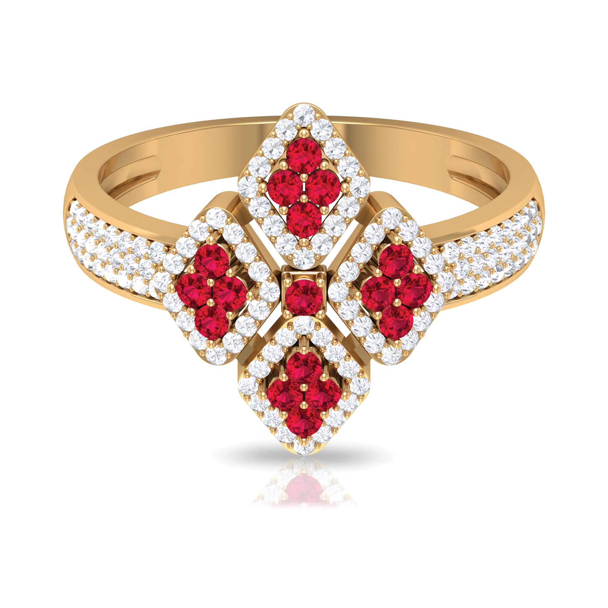 Ruby and Diamond Statement Engagement Ring Ruby - ( AAA ) - Quality - Rosec Jewels