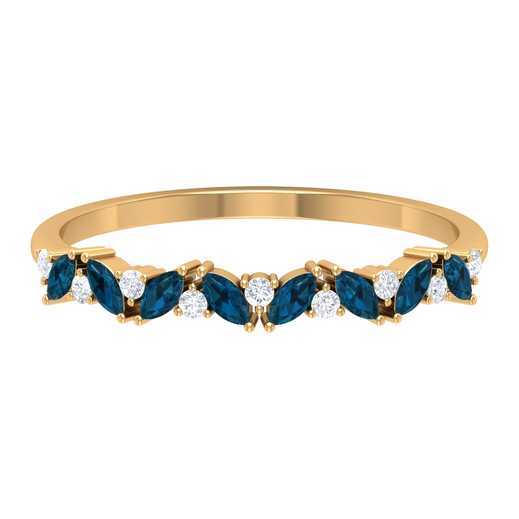 Marquise Cut London Blue Topaz and Round Shape Diamond Stackable Semi Eternity Ring London Blue Topaz - ( AAA ) - Quality - Rosec Jewels