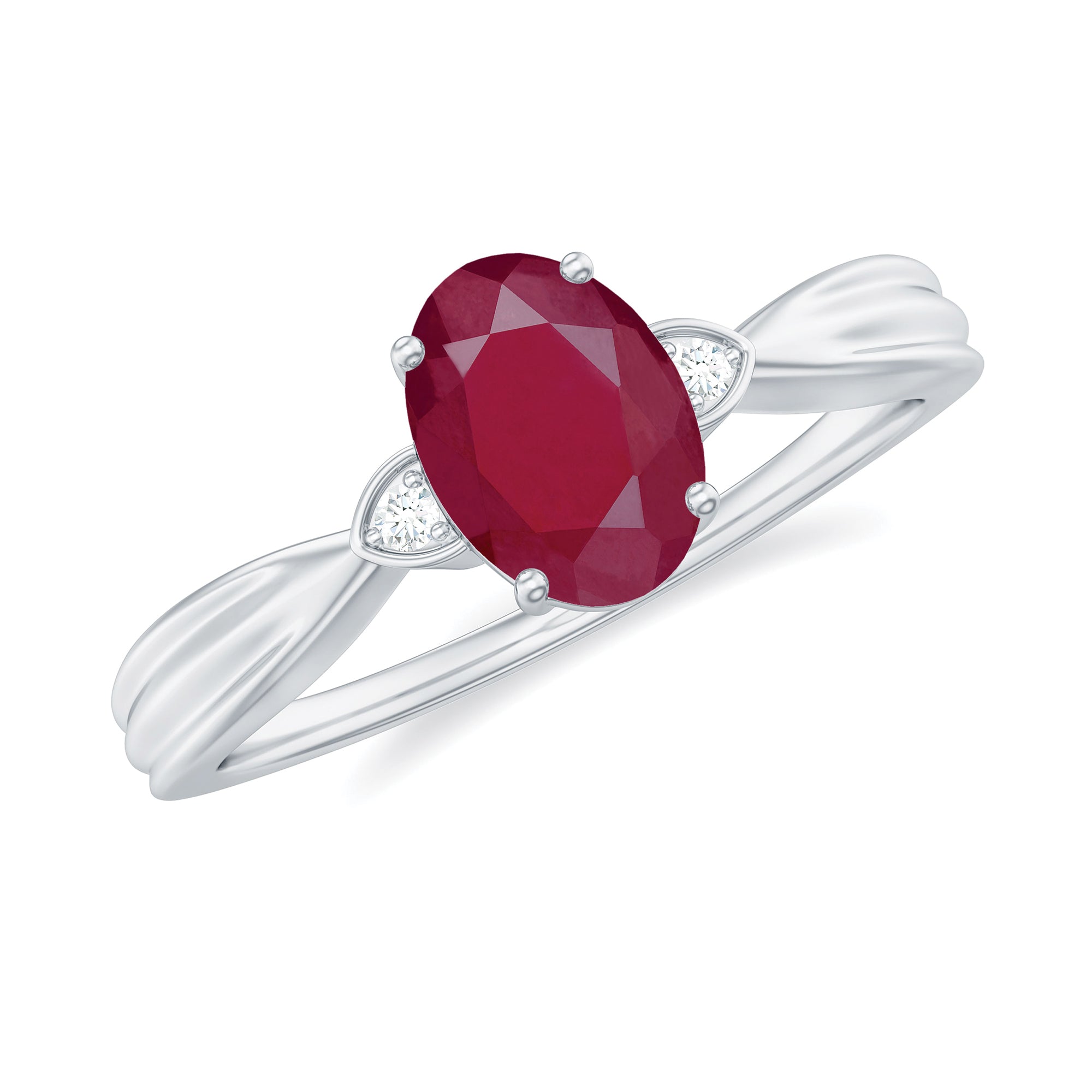 Oval Cut Real Ruby Solitaire Ring with Diamond Ruby - ( AAA ) - Quality - Rosec Jewels