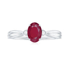 Oval Cut Real Ruby Solitaire Ring with Diamond Ruby - ( AAA ) - Quality - Rosec Jewels